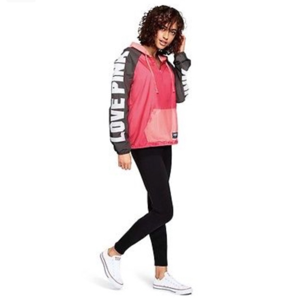 PINK Anorak Windbreaker M/L Neon Red M/L NEW - Picture 2 of 8
